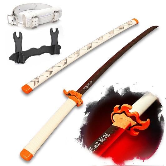 Light Up Sword Demon Sword 2.0 Rengoku- Rechargeable, 40 Inch Plastic Anime Replica Light Up Katana with Belt & Stand - Anime Sword with Authentic Design