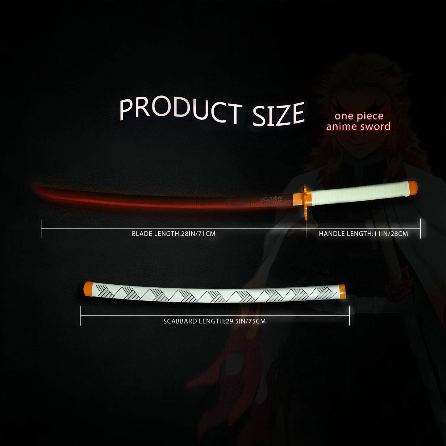 Light Up Sword Demon Sword 2.0 Rengoku- Rechargeable, 40 Inch Plastic Anime Replica Light Up Katana with Belt & Stand - Anime Sword with Authentic Design