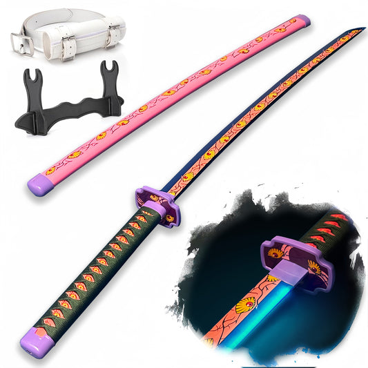 Light Up Demon Slayer Sword 2.0 Kokushibou- Rechargeable, 40 Inch Plastic Anime Replica Katana with Belt & Stand -Authentic Design