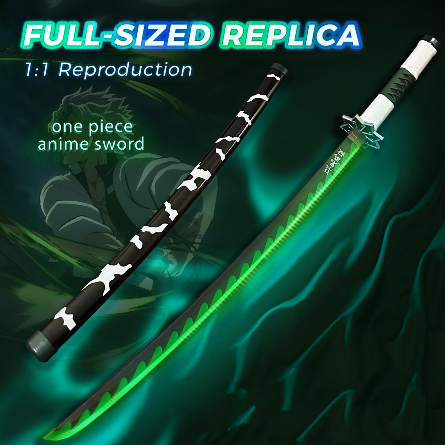 Light Up Sword Demon Sword 2.0 Sanemi- Rechargeable, 40 Inch Plastic Anime Replica Light Up Katana with Belt & Stand - Anime Sword with Authentic Design