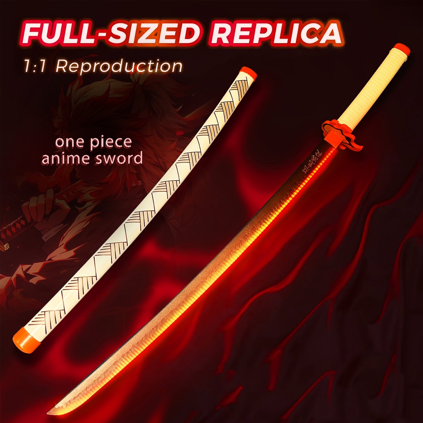 Light Up Sword Demon Sword 2.0 Rengoku- Rechargeable, 40 Inch Plastic Anime Replica Light Up Katana with Belt & Stand - Anime Sword with Authentic Design