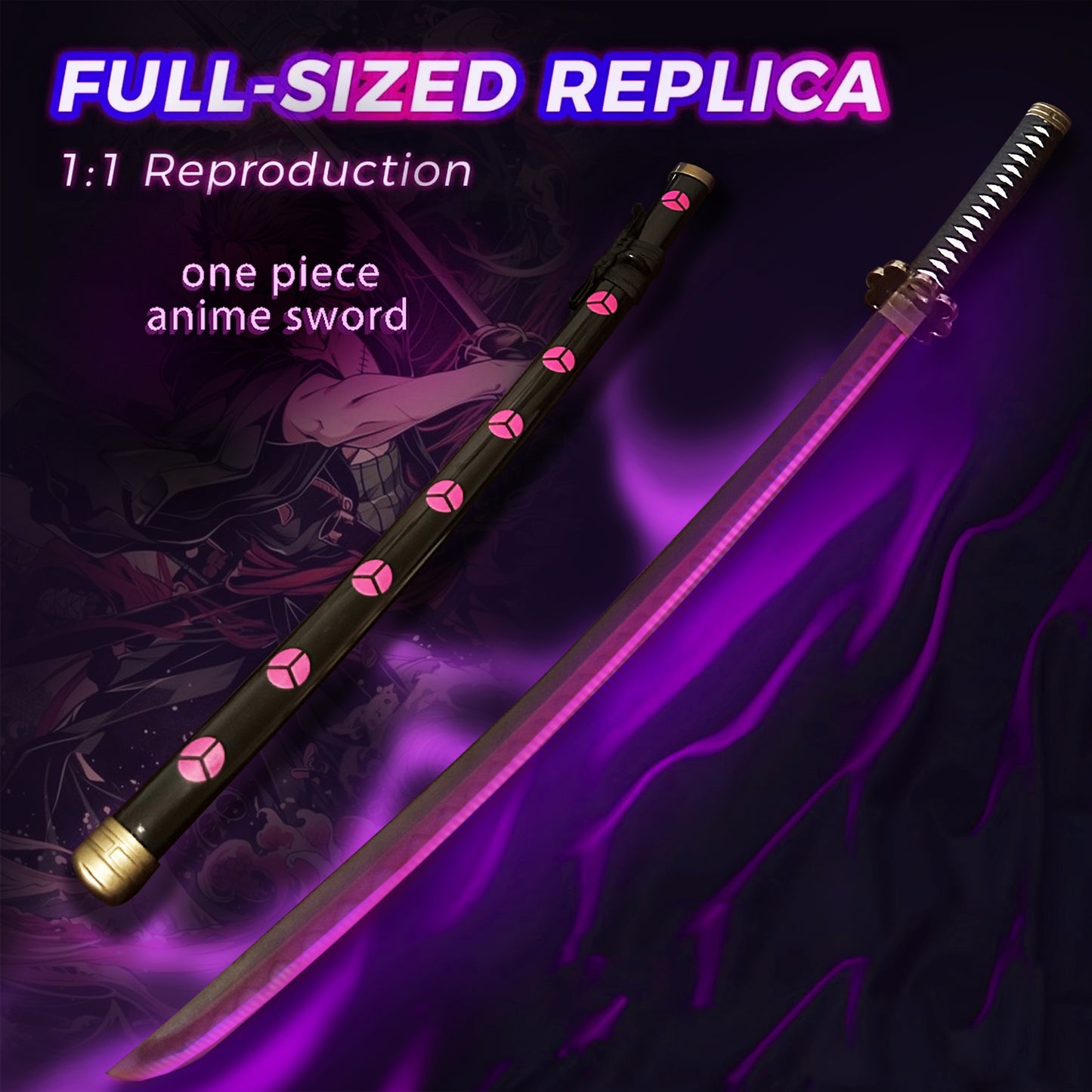 Light Up Sword Demon Sword 2.0 Shusui- Rechargeable, 40 Inch Plastic Anime Replica Light Up Katana with Belt & Stand - Anime Sword with Authentic Design