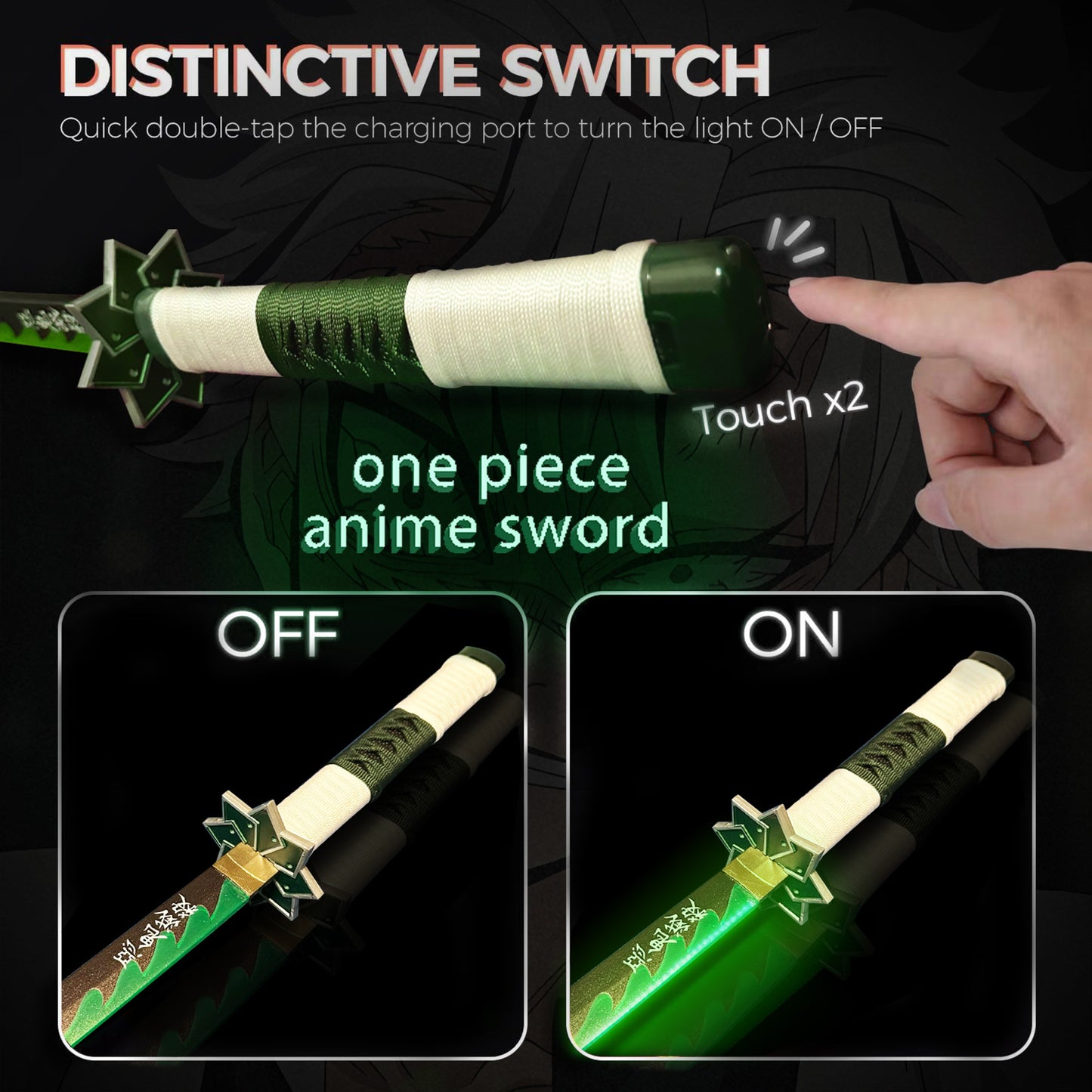 Light Up Sword Demon Sword 2.0 Sanemi- Rechargeable, 40 Inch Plastic Anime Replica Light Up Katana with Belt & Stand - Anime Sword with Authentic Design