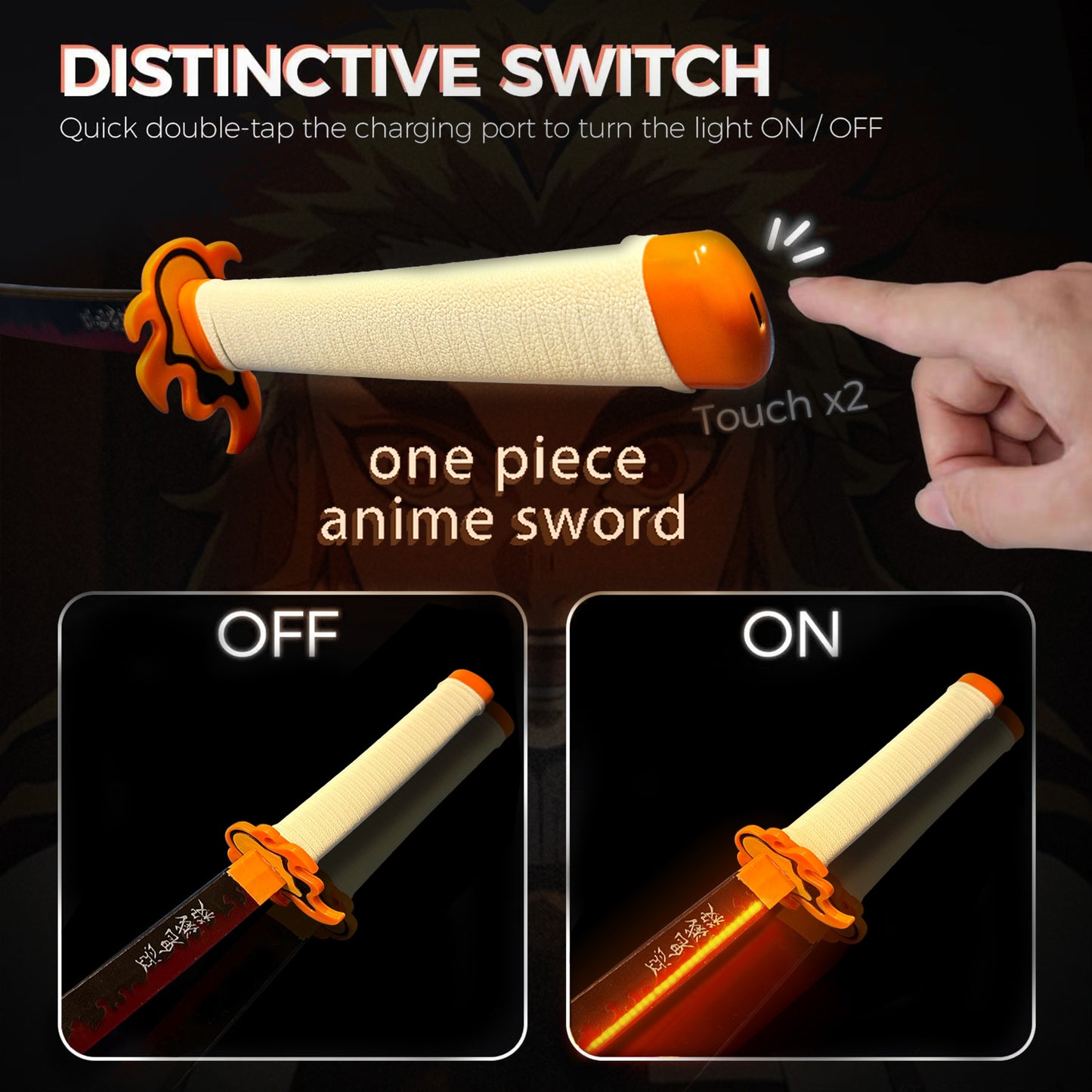 Light Up Sword Demon Sword 2.0 Rengoku- Rechargeable, 40 Inch Plastic Anime Replica Light Up Katana with Belt & Stand - Anime Sword with Authentic Design