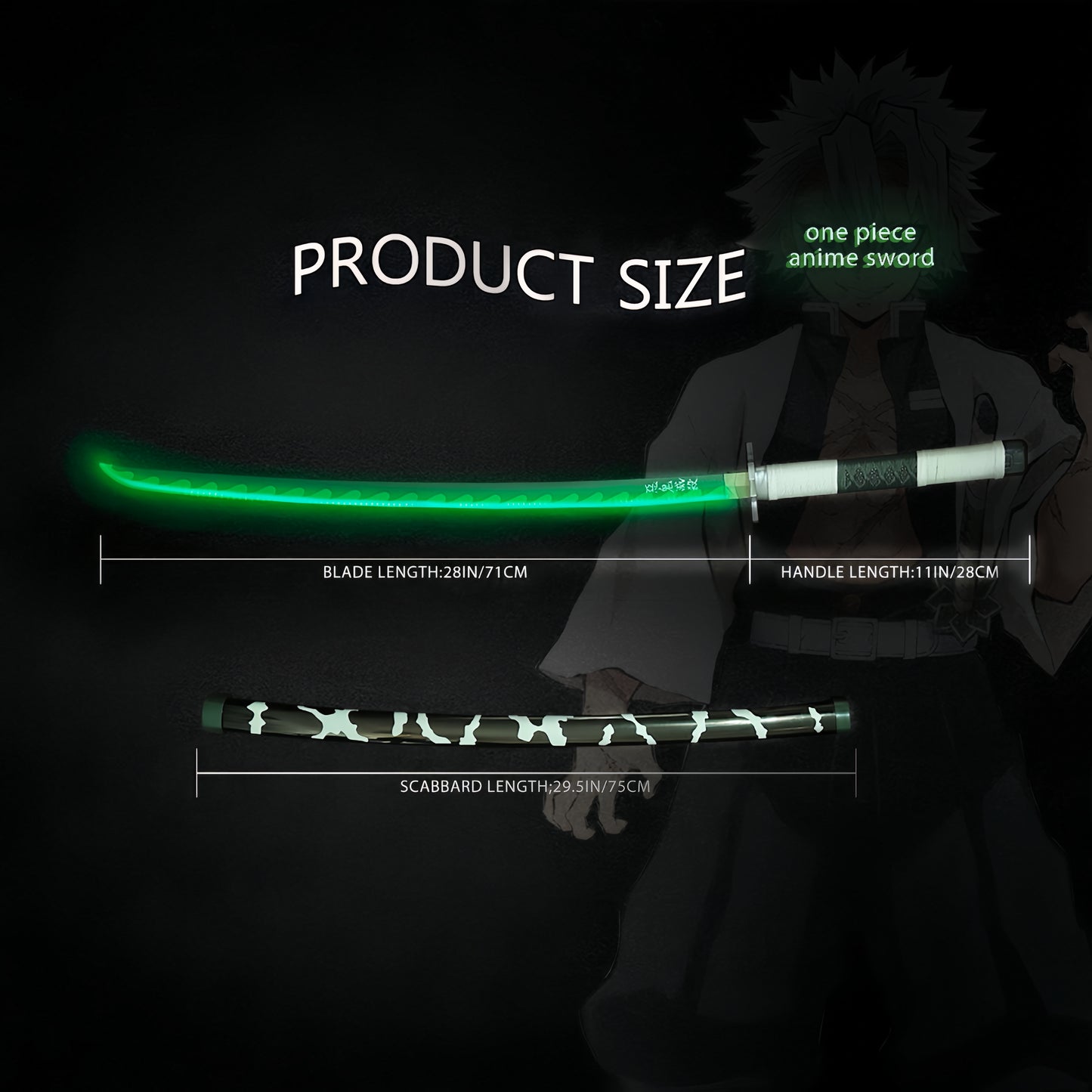 Light Up Sword Demon Sword 2.0 Sanemi- Rechargeable, 40 Inch Plastic Anime Replica Light Up Katana with Belt & Stand - Anime Sword with Authentic Design